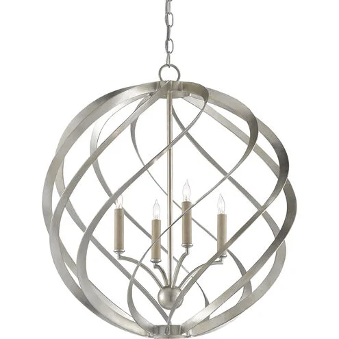 Currey & Company 9000-0507 Roussel 4 Light 24 inch Contemporary Silver Leaf Orb Chandelier Ceiling Light
