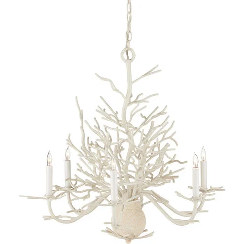 Currey & Company 9218 Seaward 6 Light 29 inch White Coral/Natural Sand Chandelier Ceiling Light, Small