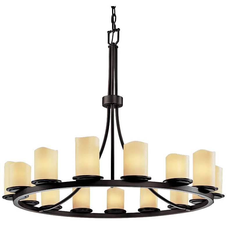 Dakota 42" Wide Bronze 15-Light Wagon Wheel Ring Chandelier
